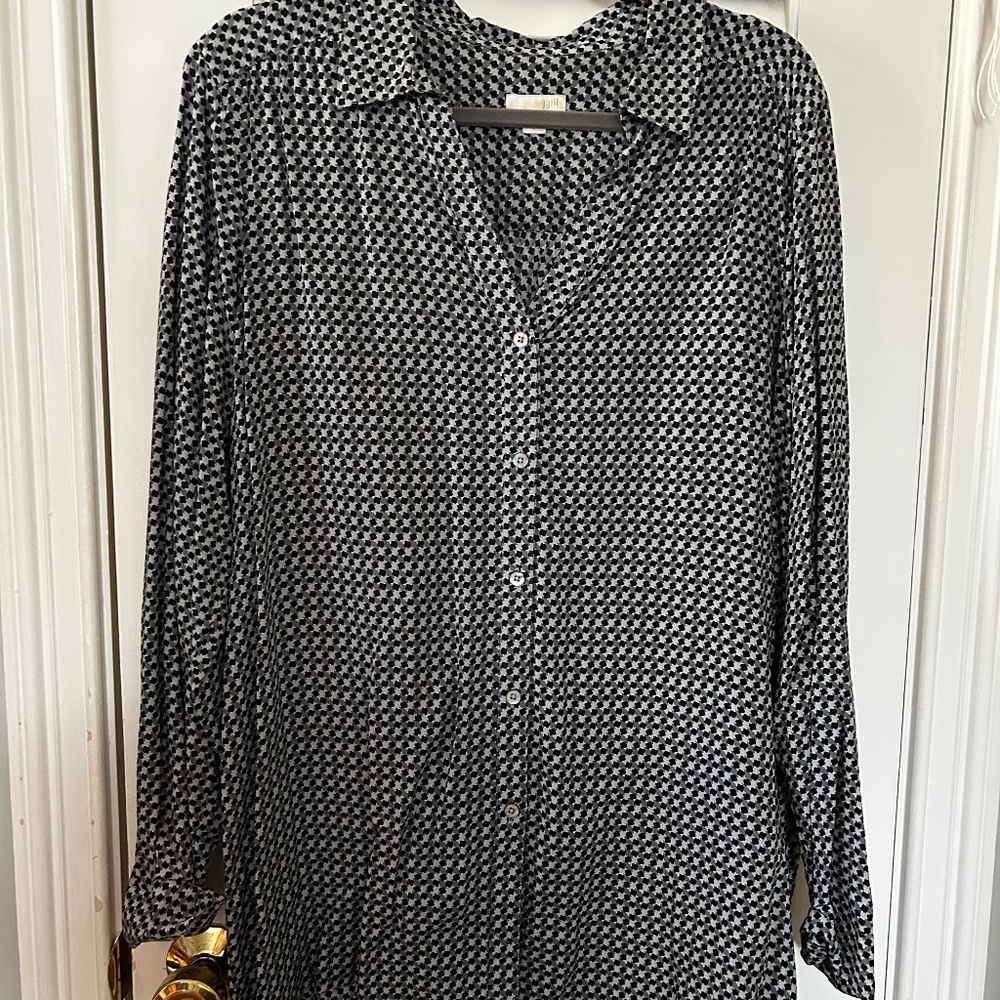 J. Jill Geometric Check Print Long-Sleeve Rayon Blouse